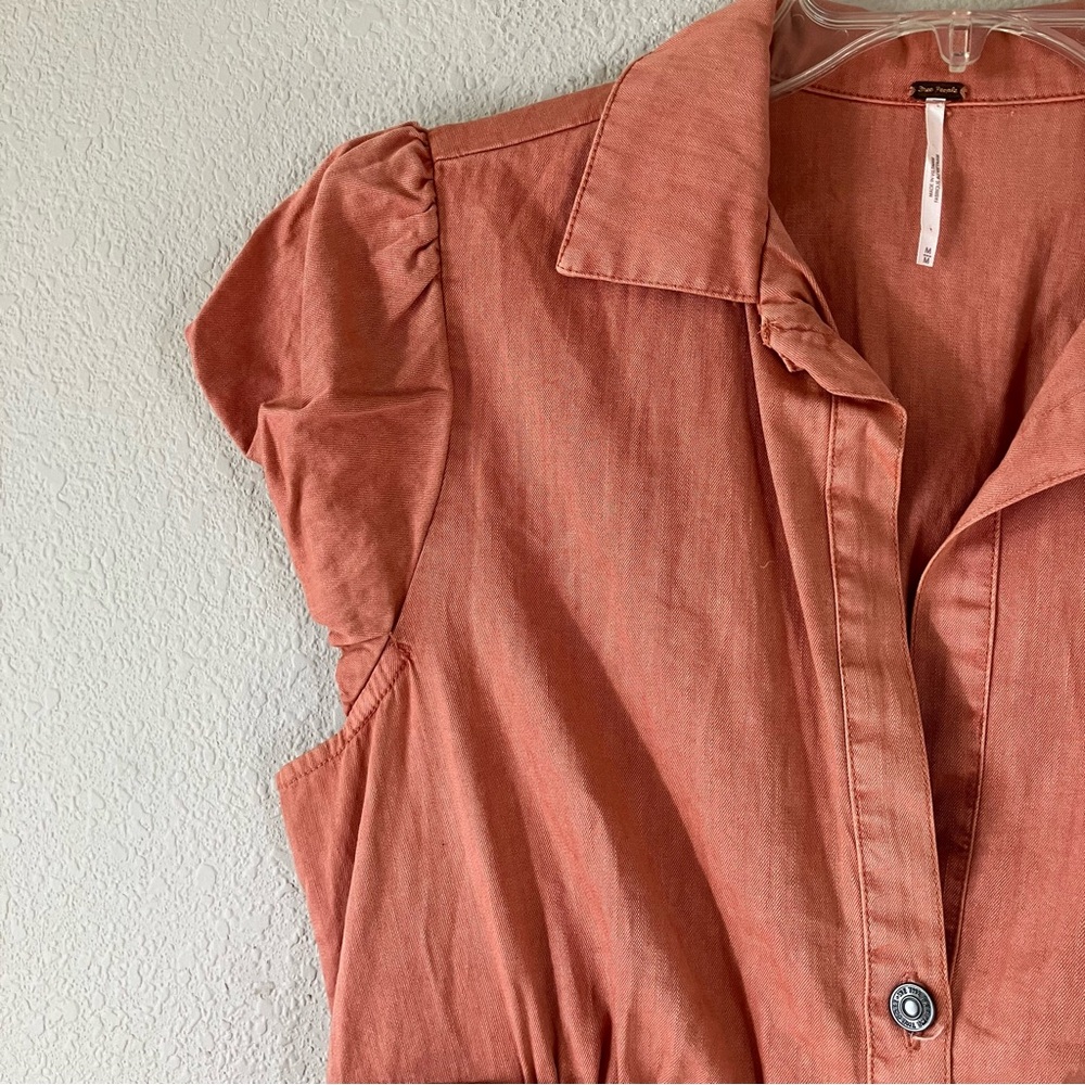 FREE PEOPLE Denim Boho Mini Shirt Dress M Fit & Flare Summer Festival Beach - Picture 7 of 16